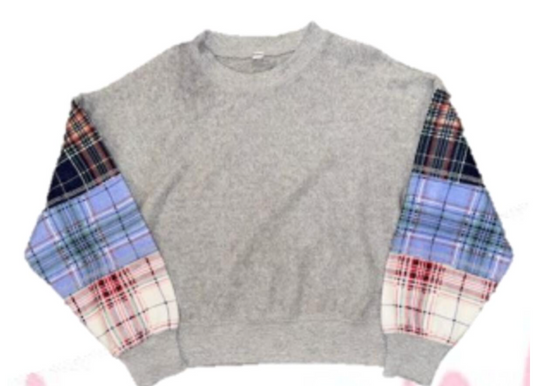 Grey Triple Plaid Crewneck