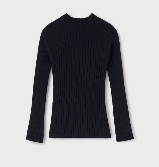 Black Mock Neck Ribbed Sweater