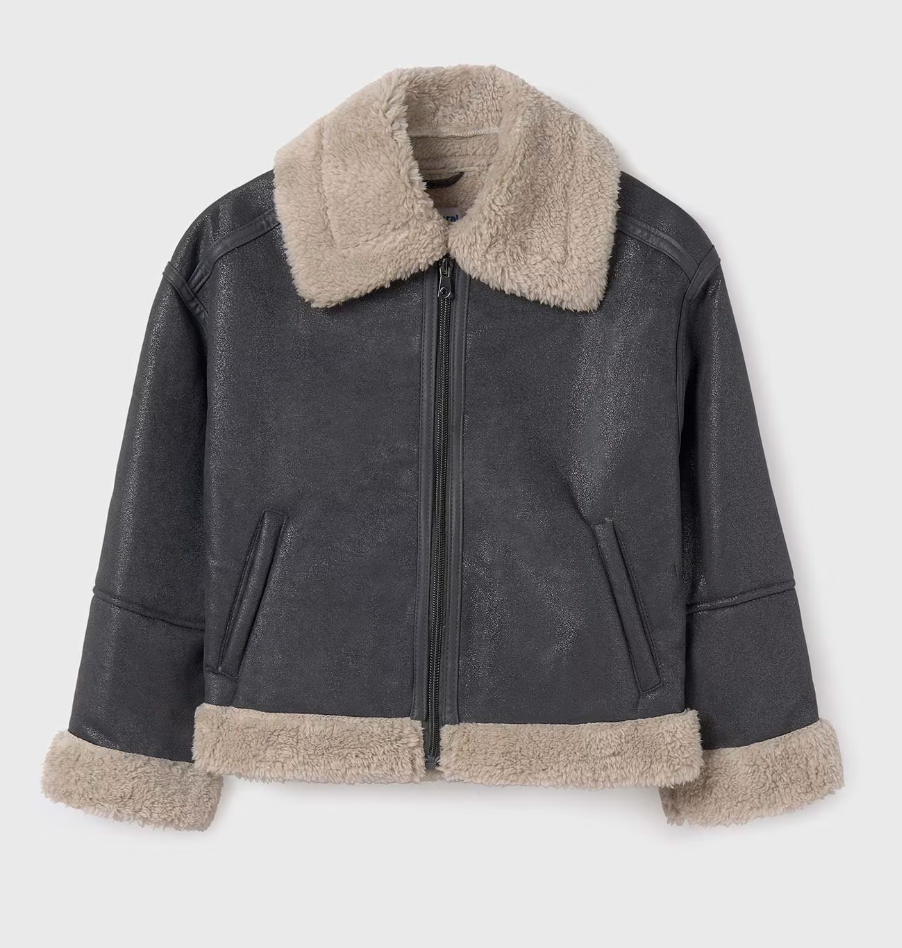 Charcoal Shiny Sherpa Jacket