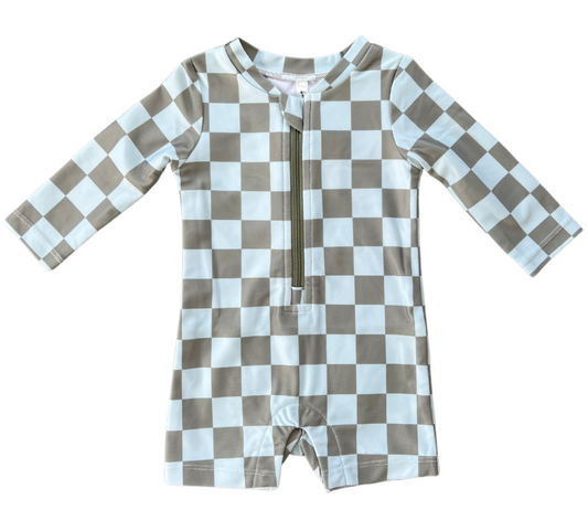 Seagrass Checkered Rash Guard Swimsuit