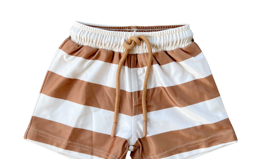 Toffee Stripe Swim Trunks