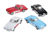 A collection of die cast model Chevy Corvettes with racing stripes in red, black, white, and blue colors. The models have opening doors and are displayed on a white background.