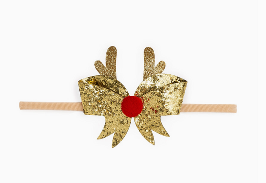 Reindeer Glitter Bow Baby Headband