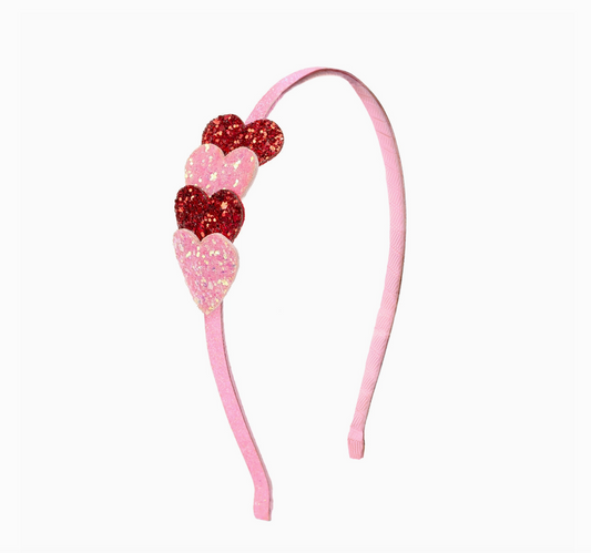 Pink Red Hearts Headband