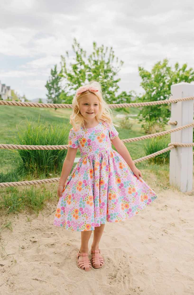 Classic Pink Flowers Twirl Dress