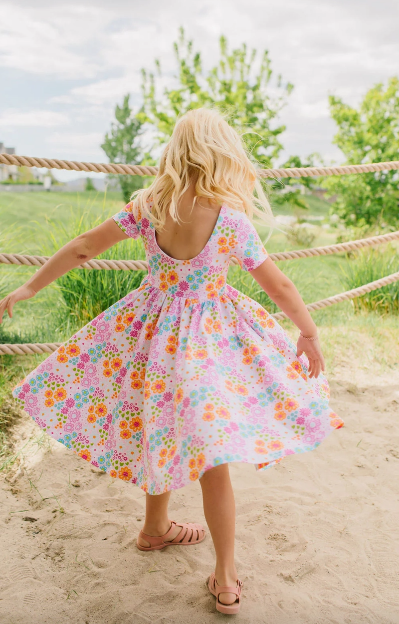 Classic Pink Flowers Twirl Dress