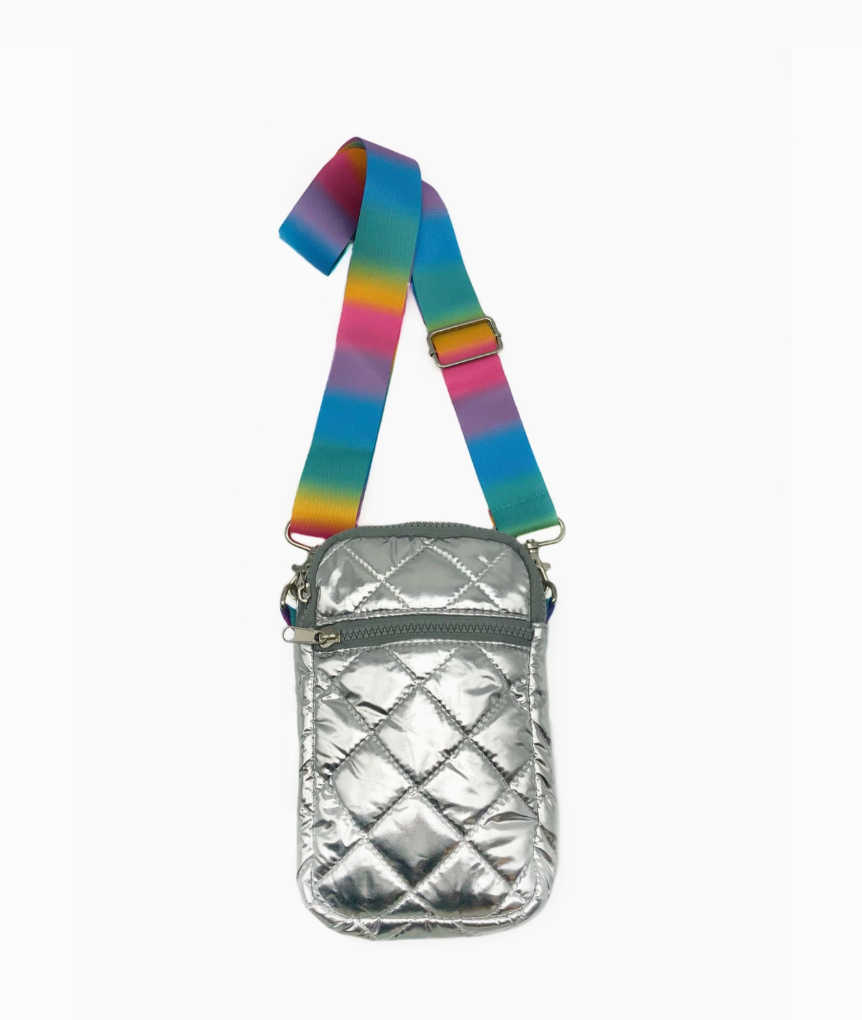 Silver Pastel Puffer Messenger Crossbody Bag