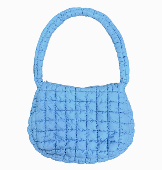 Blue Quilted Puffer Tote Bag