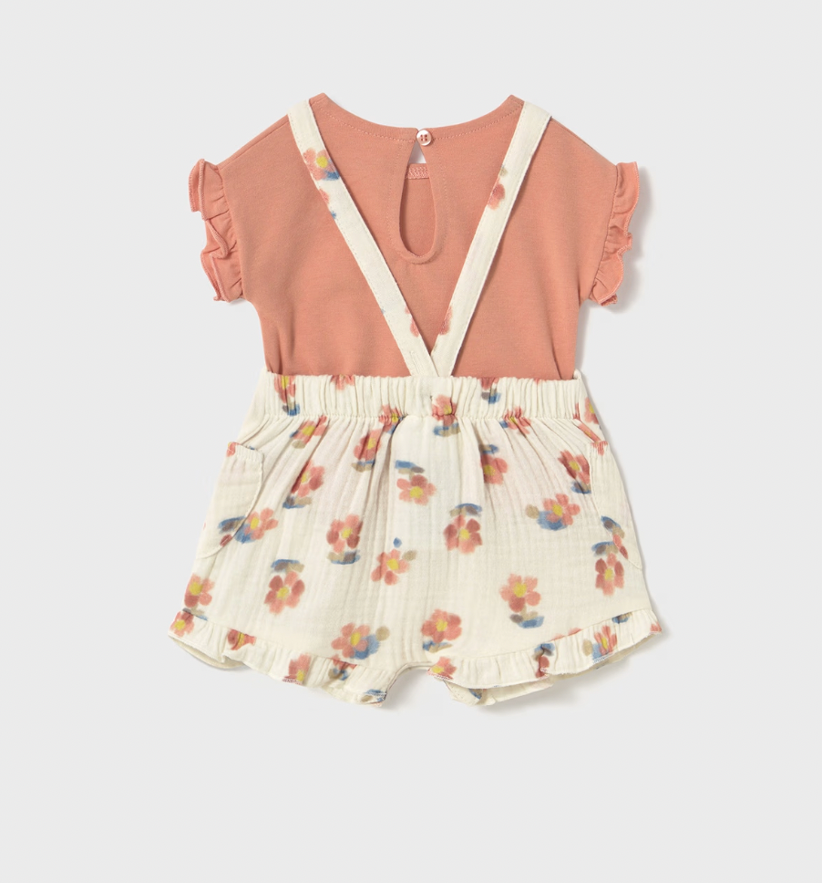 Peach Floral Overalls Set