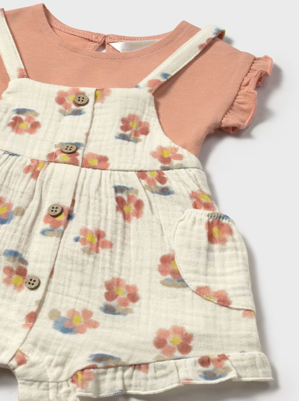 Peach Floral Overalls Set