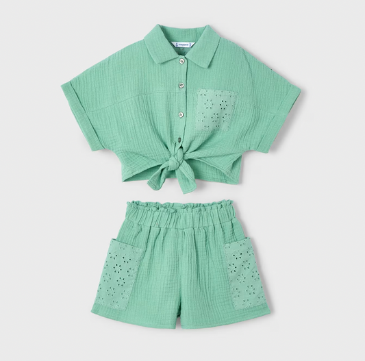 Green Lace Shorts Set