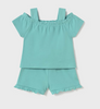 Teal Rib Shorts Set