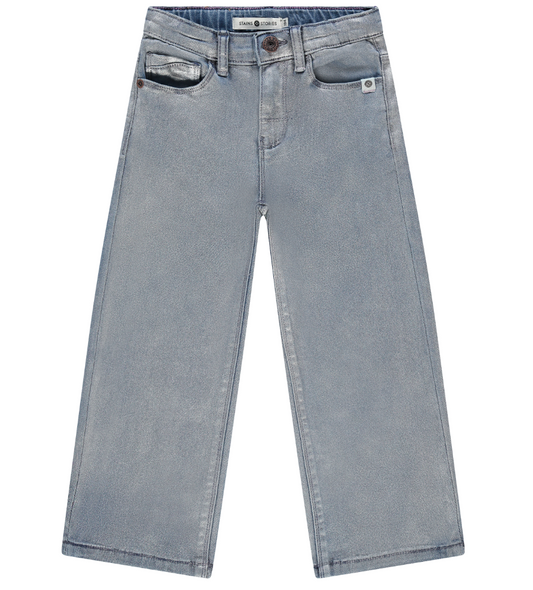 Silver Coated Wide Leg Jeans