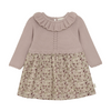 Children's dress with ruffled collar and floral skirt on a white background