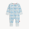 Baby onesie with shark pattern on a white background