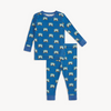 Blue pajama set with goggles pattern on a white background