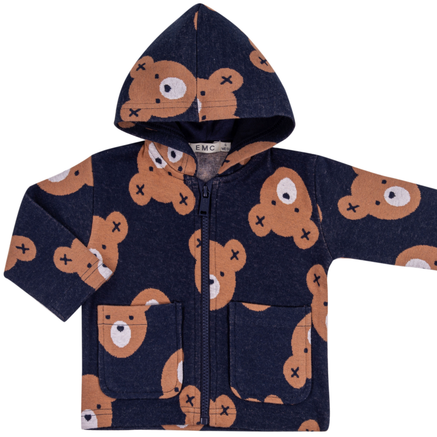 Children's hoodie with bear pattern on a white background