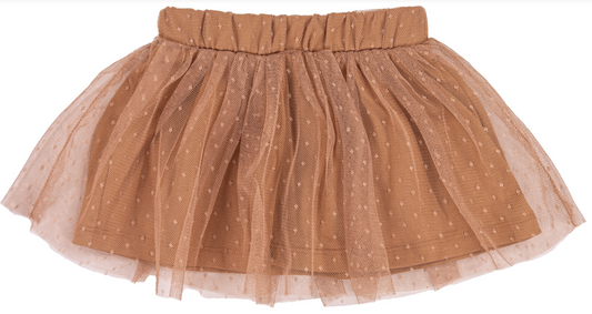 Camel Polka Dot Mesh Skirt