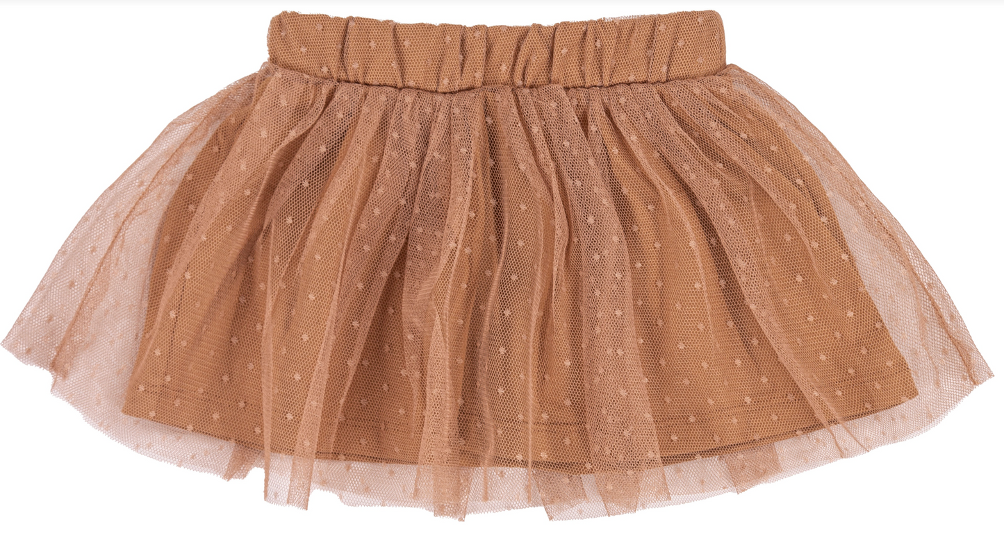 Camel Polka Dot Mesh Skirt