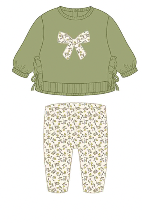 Olive Floral Bow Leggings Set