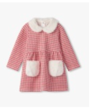 Red Houndstooth Fur Trim Dress