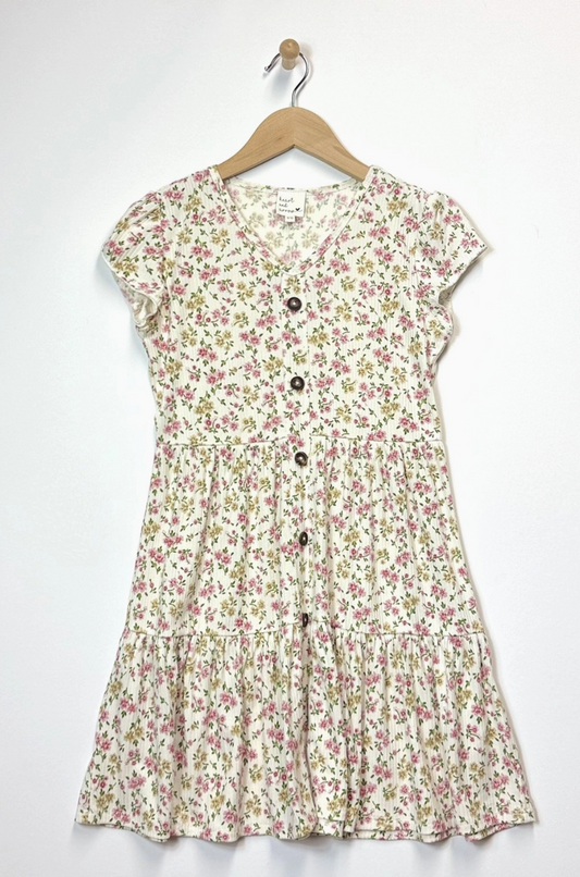 Faux Button Floral Dress