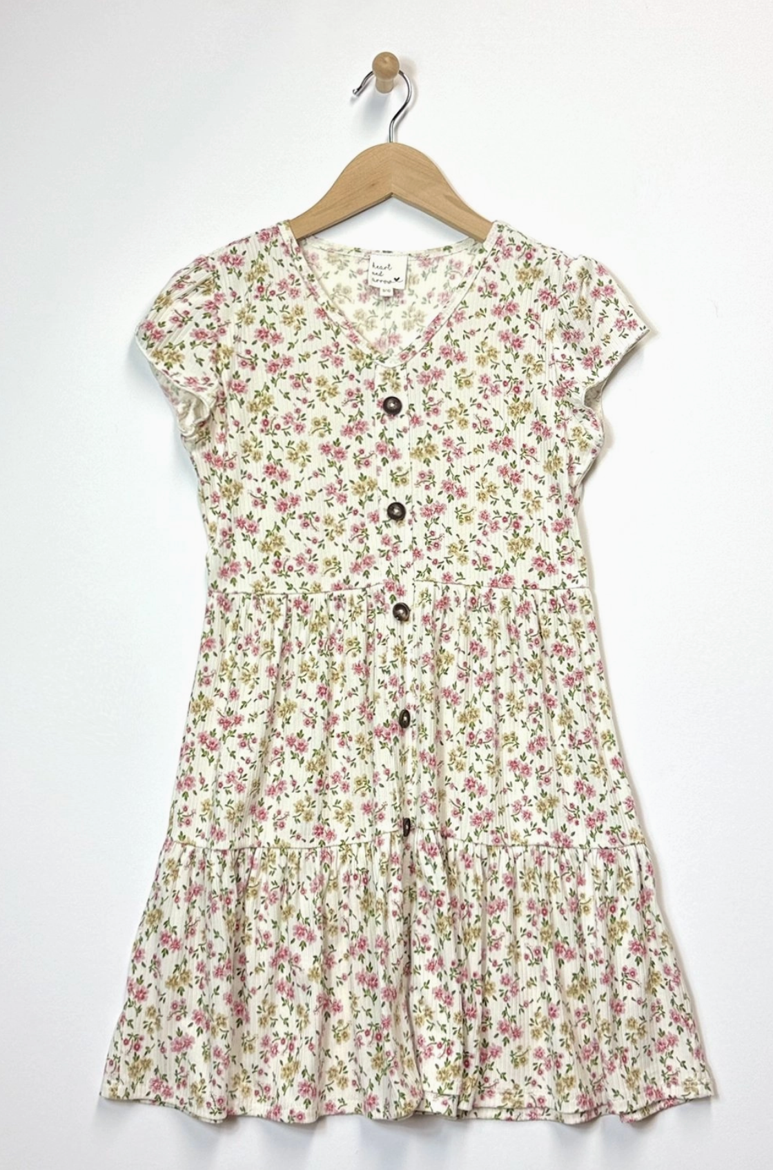 Faux Button Floral Dress