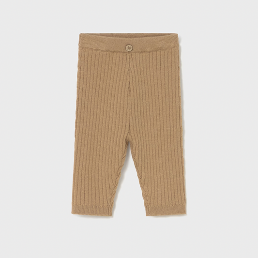 Beige ribbed baby leggings on a white background