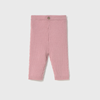 Pink ribbed baby leggings on a light gray background