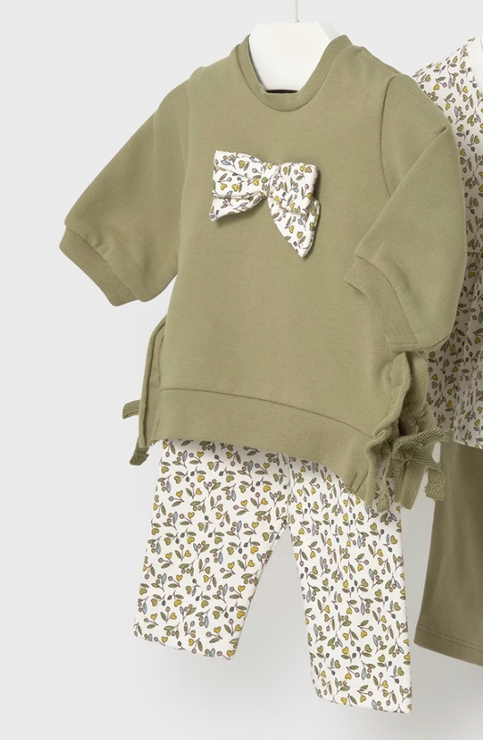 Olive Floral Bow Leggings Set