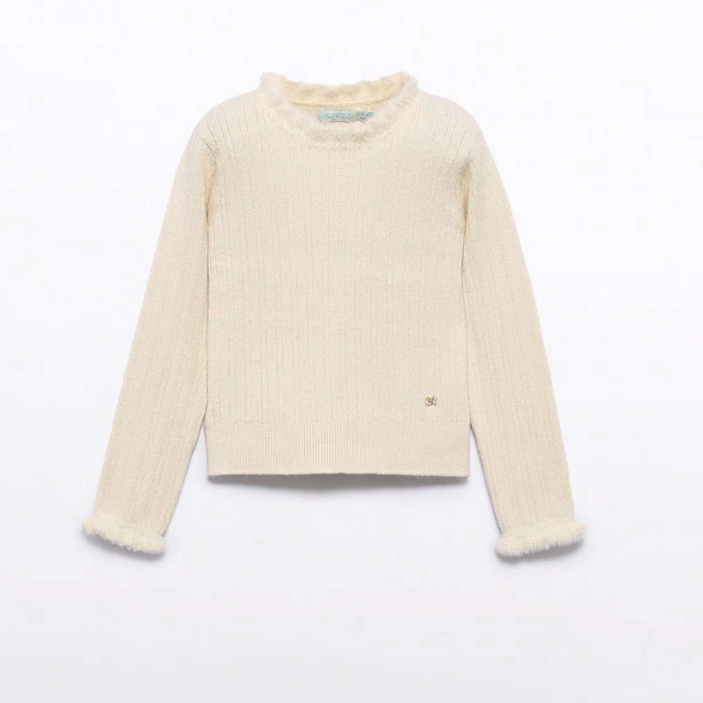 Cream Ribbed Ruffle Top