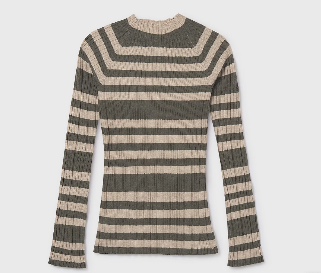 Olive Striped Stretchy Top