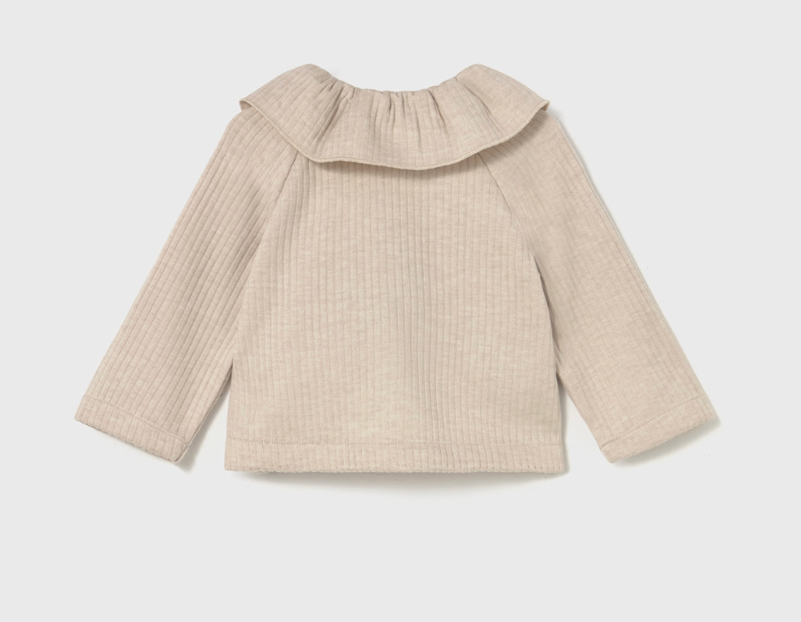 Sand Ribbed Collared Cardigan