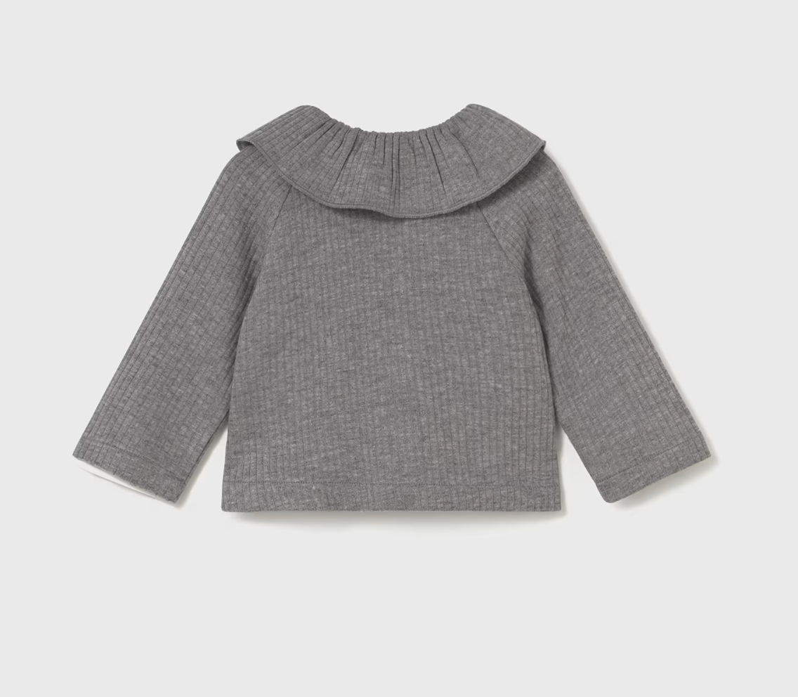 Grey Ribbed Collared Cardigan