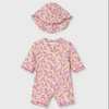 Floral baby romper with hood on a white background