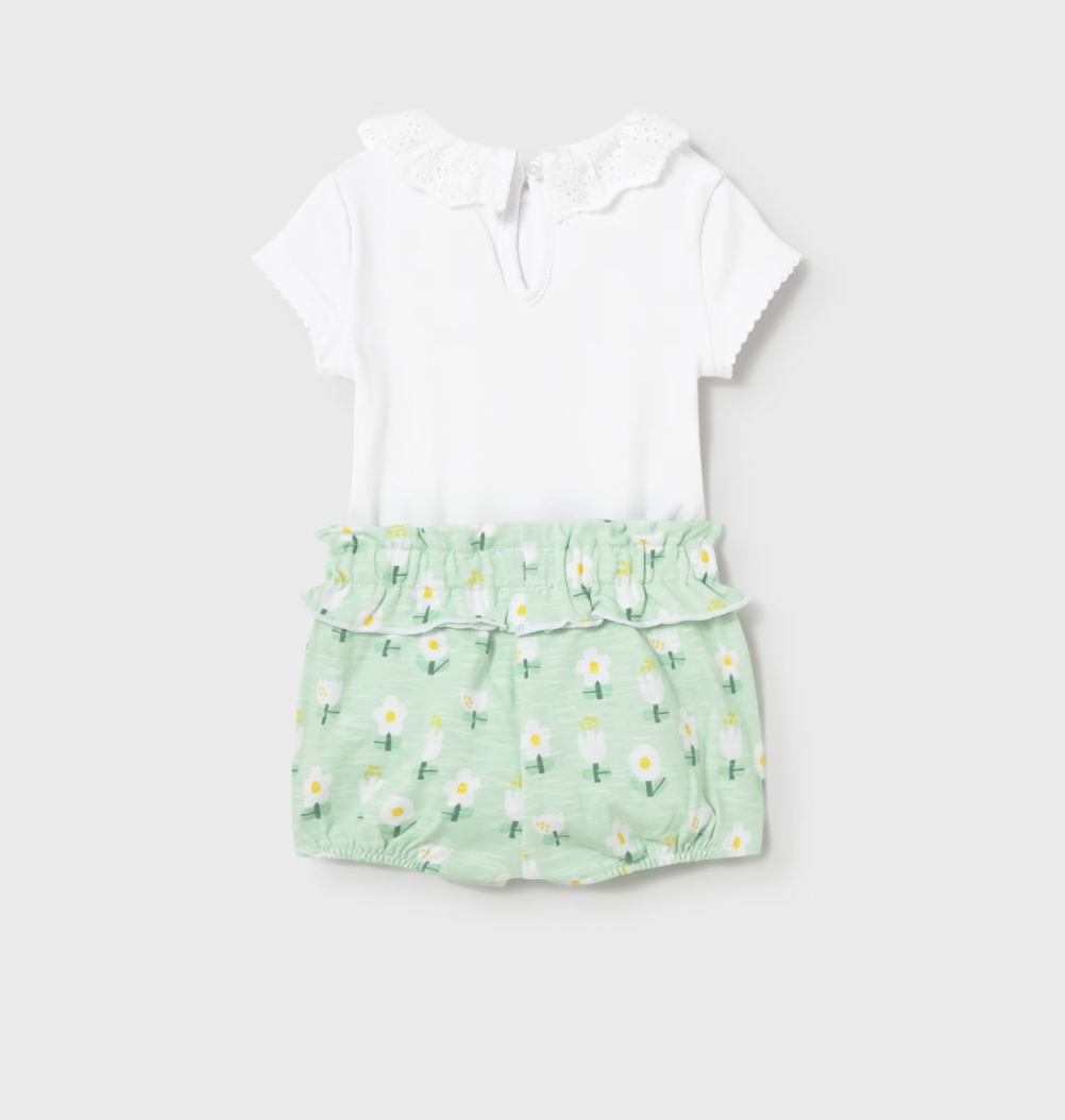 Green Floral Shorts Set