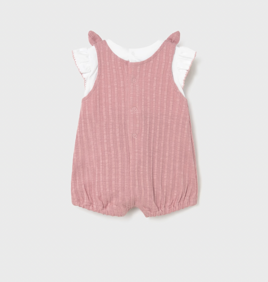 Pink Ribbed Overalls Set