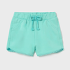 Aqua blue shorts with a drawstring on a light gray background