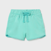 Aqua shorts with a drawstring on a light gray background