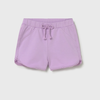 Purple shorts with a drawstring on a light gray background