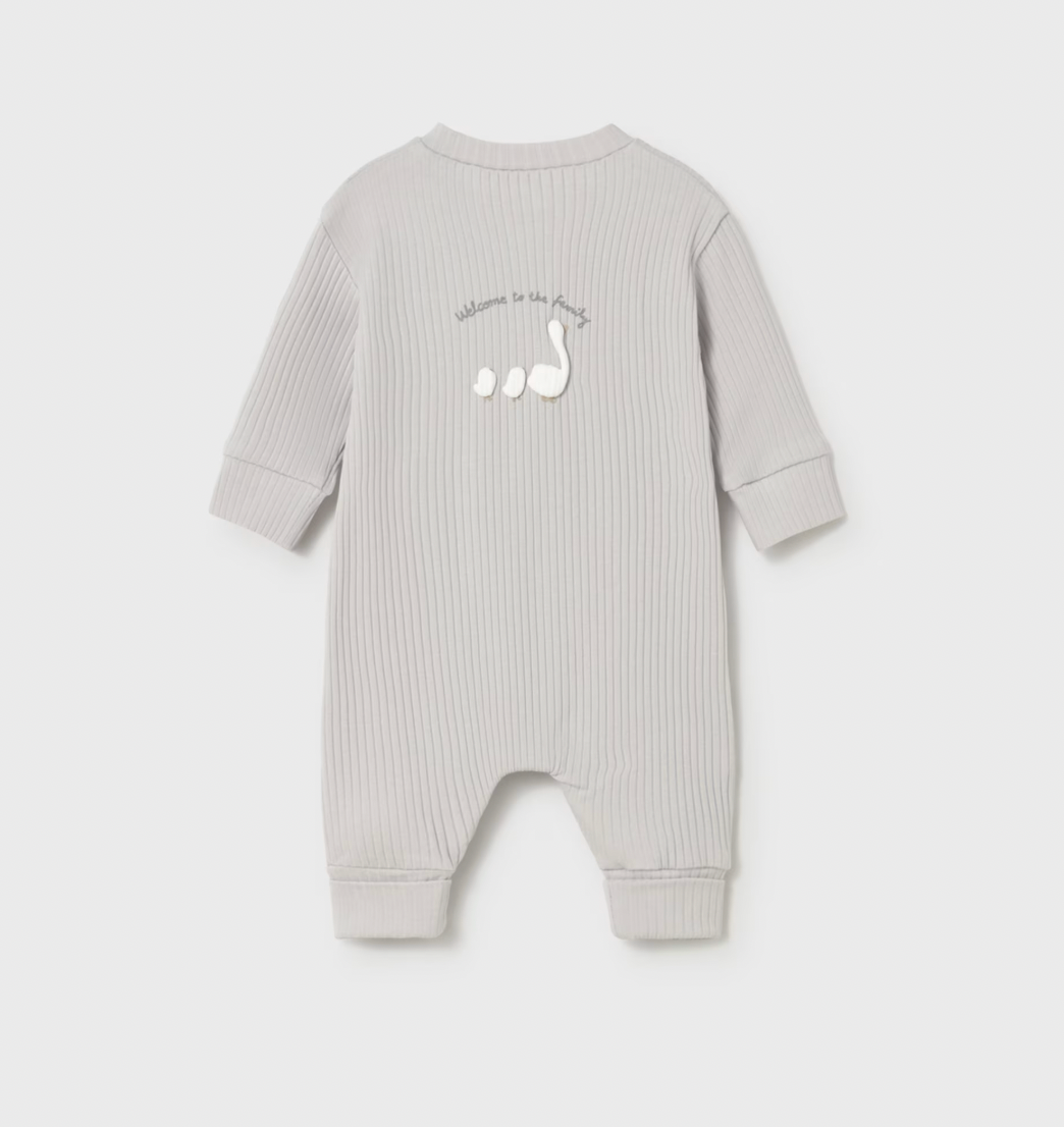 Grey Welcome Romper shown from another angle