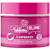 Pink jar of 'Bathtime Slime' body wash with raspberry flavor on a white background