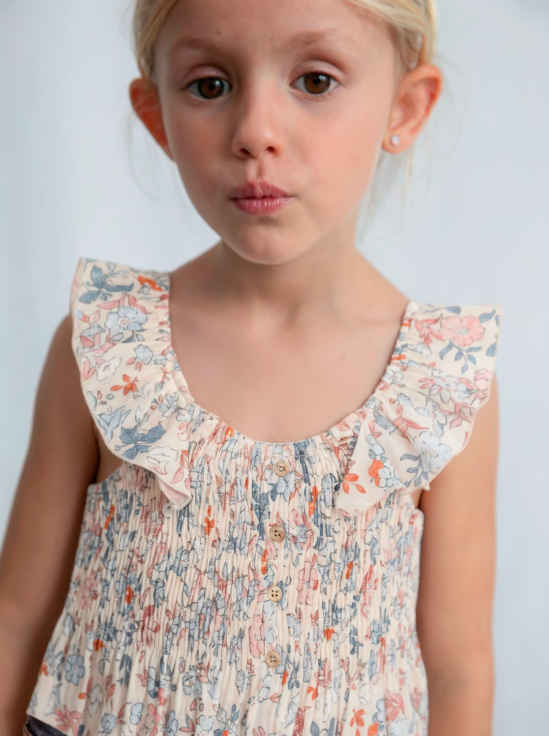 Salmon Floral Smocked Top
