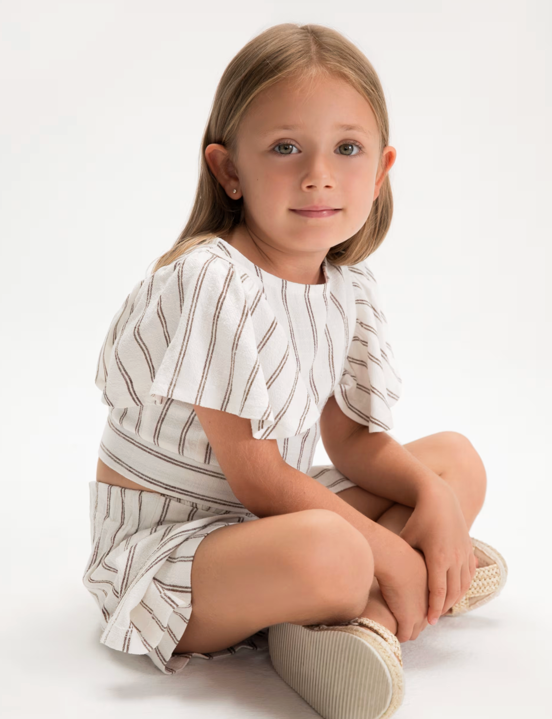 Beige Stripe Skirt Set