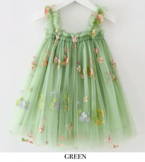 Green Embroidery Tulle Dress