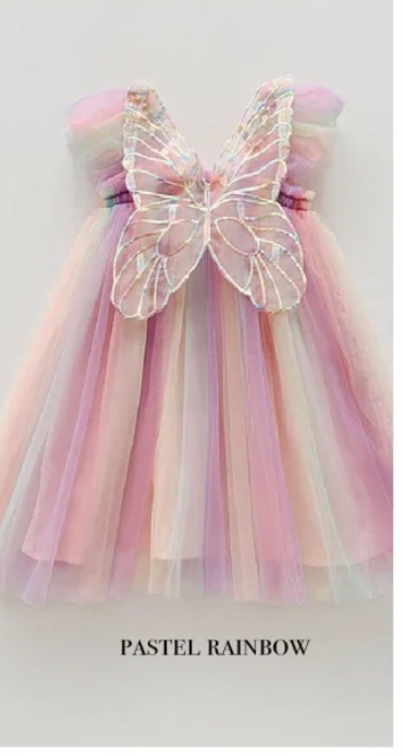 Pastel Rainbow Butterfly Tulle Dress