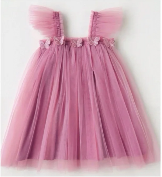 Pink Butterfly Patches Tulle Dress