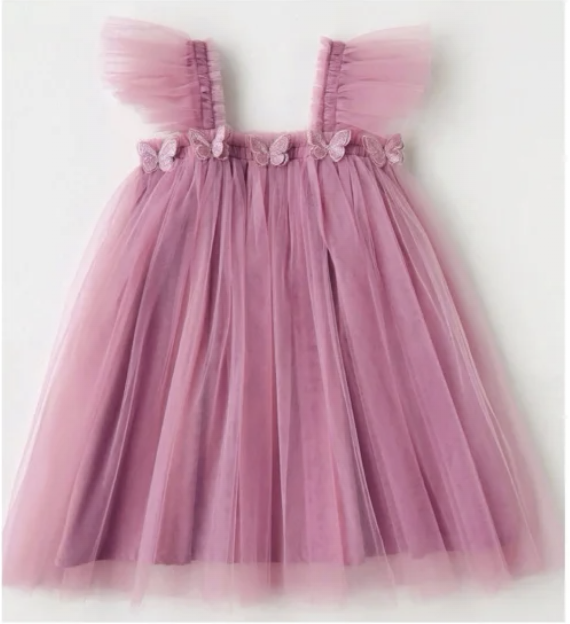 Pink Butterfly Patches Tulle Dress