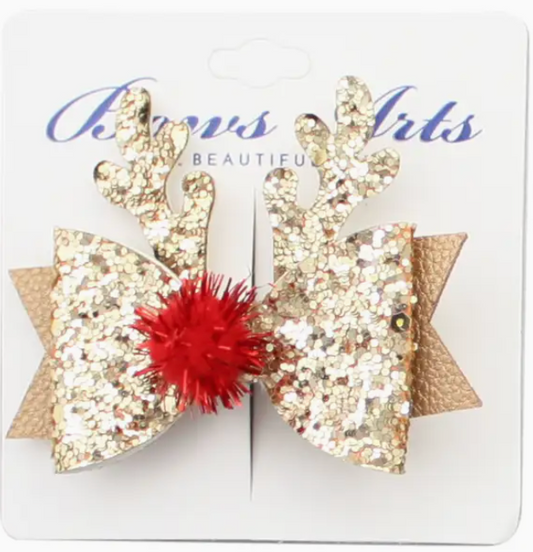 Gold Glitter Reindeer Clip