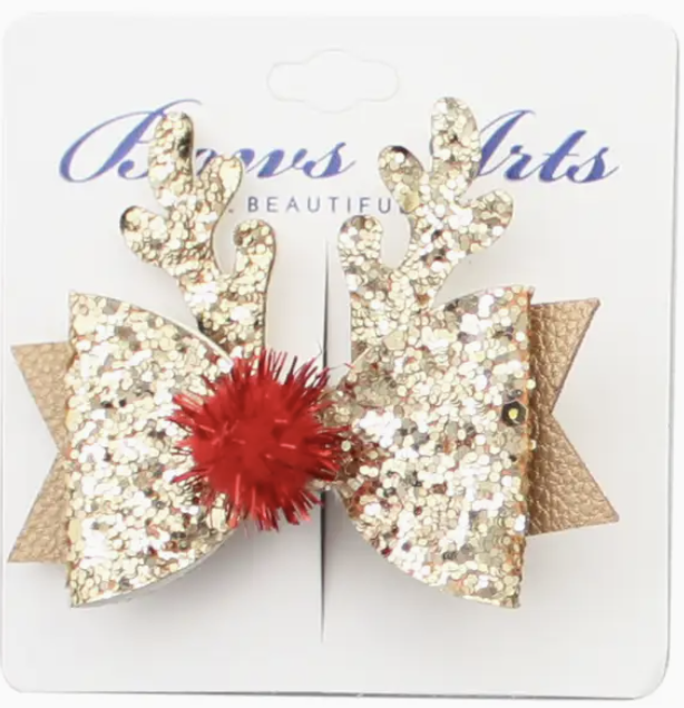 Gold Glitter Reindeer Clip